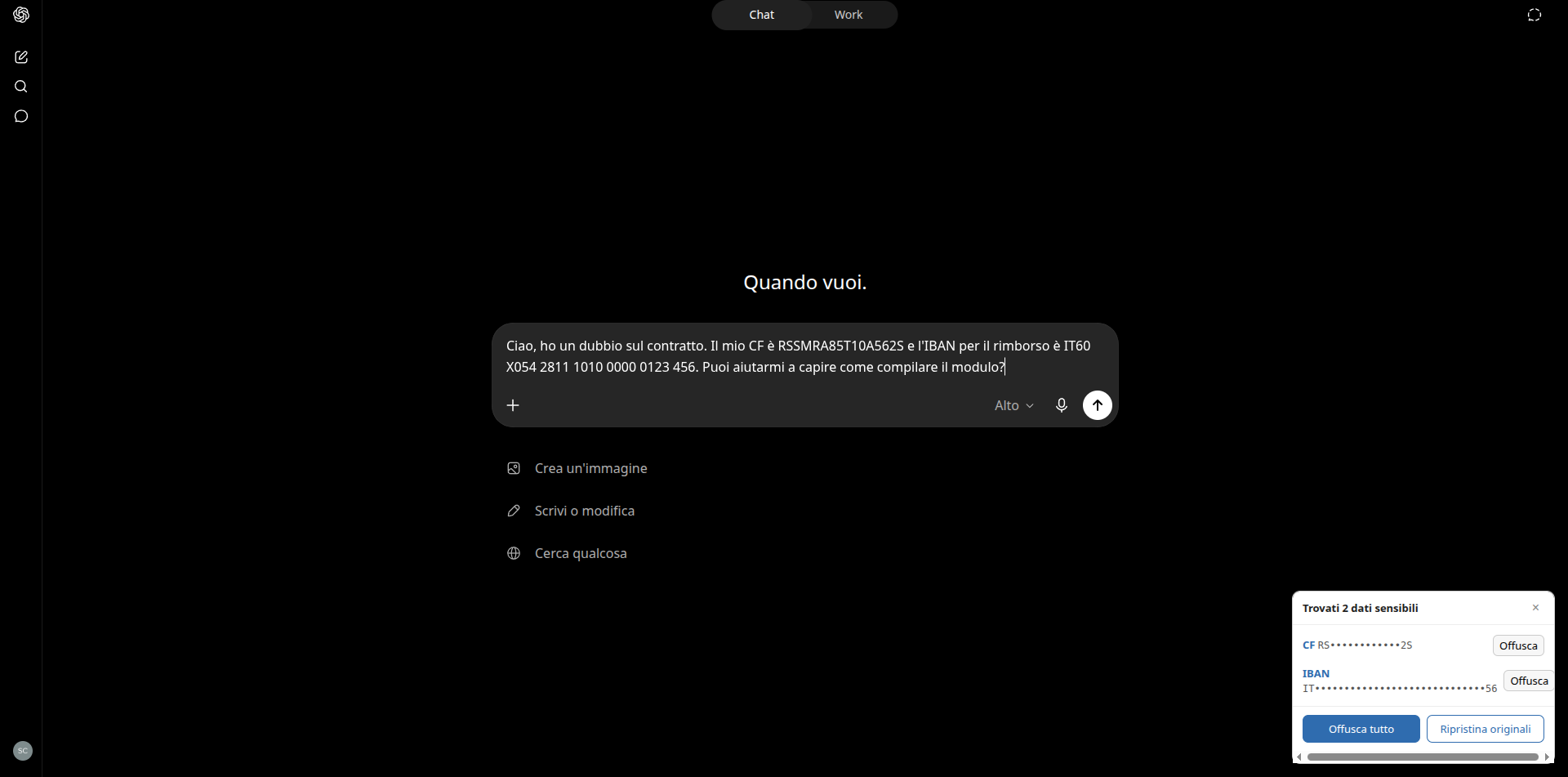 Screenshot del progetto PII Guard IT